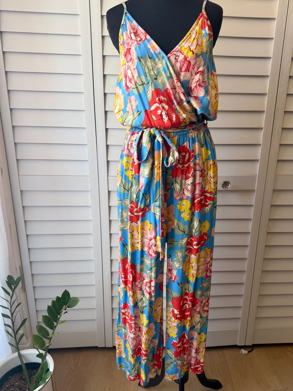Vici Floral V-Neck Wide Leg Jumpsuit in Blue